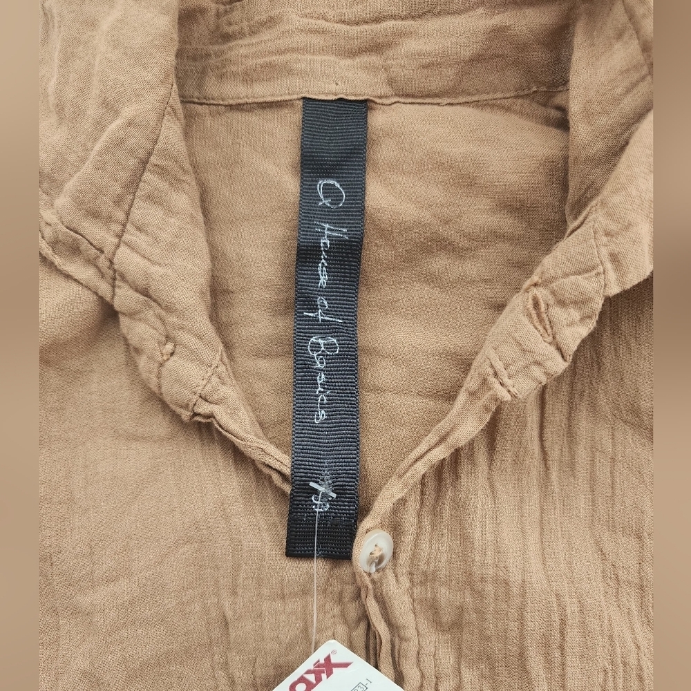 Q HOUSEBOF BASICS BROWN GAZE BLOUSE ORGANIC FRONT BUTTON UNISEX SMALL - Picture 3 of 13